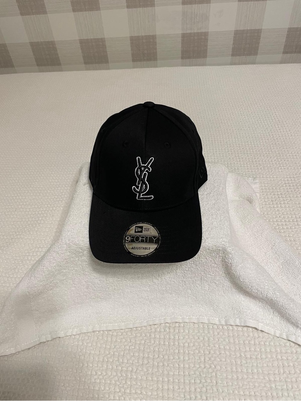 Yves Saint Laurent Black Baseball Cap with White Monogram